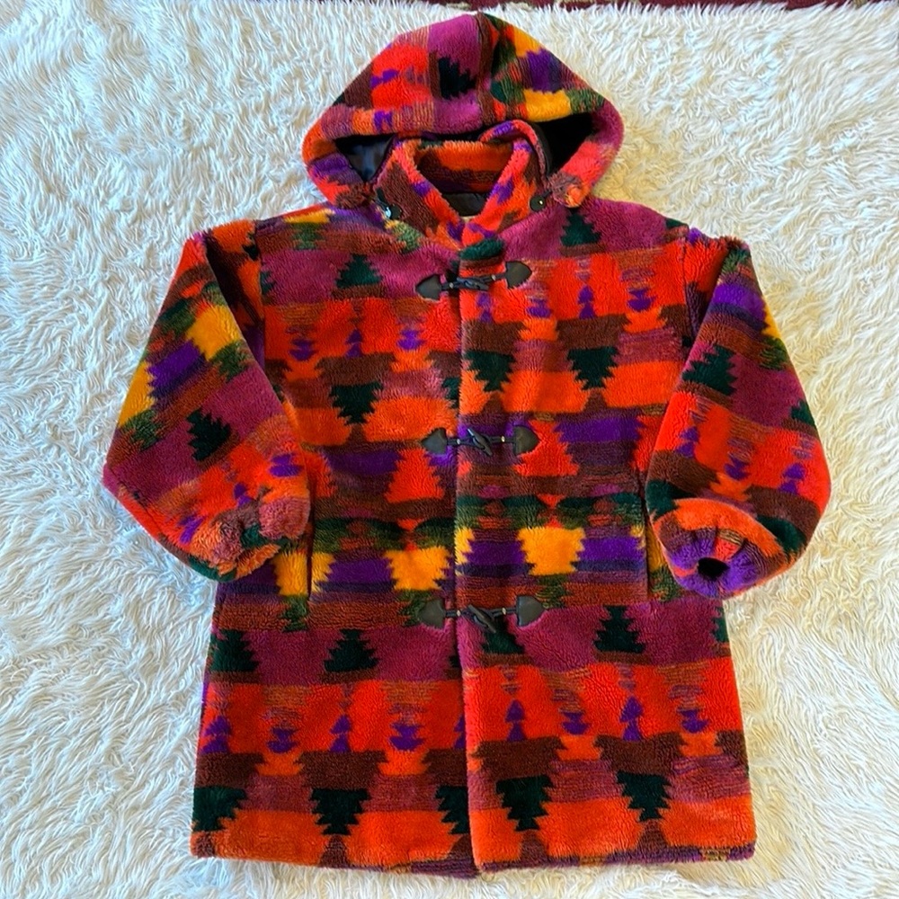 Vintage Monterey Fashions fleece faux fur Aztec southwest coat. Medium